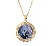 HETVBNS Magic Electric Guitar Music Necklace Round Alloy Pendant with Diamond Elegant Pendant Necklace for Women Men, Una talla, Metal, Alloy.