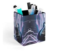 HETVBNS Magic Electric Guitar Music Pen Holder for Desk - PU Leather Square Desk Organizer Travel Makeup Brush Storage Stylish Pencil Holder Desktop Stationery Organizer for Office & Home