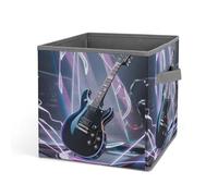 HETVBNS Magic Electric Guitar Music Storage Bins 10.6 Inch, Oxford Fabric Foldable Storage Cube Organizer Basket with Handles, Fabric Bins for Closet Shelves, Toys, Clothes, Books, Bedroom