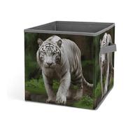 HETVBNS Majestic White Bengal Tiger Storage Bins 10.6 Inch, Oxford Fabric Foldable Storage Cube Organizer Basket with Handles, Fabric Bins for Closet Shelves, Toys, Clothes, Books, Bedroom