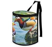 HETVBNS Mandarin Ducks Playing in The Water Car Trash Can with Lid, Leakproof Hanging Automotive Trash Bin, Waterproof Garbage Storage Bag for Vehicles, RV, Bathroom, Office