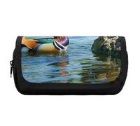 HETVBNS Mandarin Ducks Playing in The Water Pencil Case Extra Large, Double Layer Pencil Pouch with Zipper, Portable Cosmetic Bags for Travel, Office Stationery Organizer for Women Men