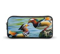 HETVBNS Mandarin Ducks Playing in The Water Pencil Case Large Capacity Zipper Pouch, Durable Pencil Box Organizer, Portable Small Cosmetic Bag for Office, Travel