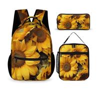 HETVBNS Many Sunflowers Backpack Set 3 Piece, Durable Backpack Insulated Lunch Bag Portable Pencil Case for Men Women