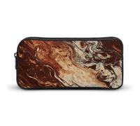 HETVBNS Marble Mixed Brown Pencil Case Large Capacity, Durable Pencil Pouch Portable Small Cosmetic Bag with Metal Zipper, Simple Makeup Pouch Aesthetic Toiletry Bag for Travel Office