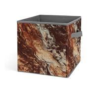 HETVBNS Marble Mixed Brown Storage Bins 10.6 Inch, Oxford Fabric Foldable Storage Cube Organizer Basket with Handles, Fabric Bins for Closet Shelves, Toys, Clothes, Books, Bedroom