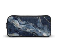 HETVBNS Marble Navy Blue Mixed Pencil Case Large Capacity, Durable Pencil Pouch Portable Small Cosmetic Bag with Metal Zipper, Simple Makeup Pouch Aesthetic Toiletry Bag for Travel Office
