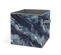 HETVBNS Marble Navy Blue Mixed Storage Bins 10.6 Inch, Oxford Fabric Foldable Storage Cube Organizer Basket with Handles, Fabric Bins for Closet Shelves, Toys, Clothes, Books, Bedroom