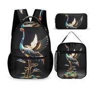 HETVBNS Mechanical Crane Backpack Set 3 Piece, Durable Backpack Insulated Lunch Bag Portable Pencil Case for Men Women