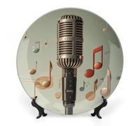 HETVBNS Microphone with Music Note Bone China Decorative Plate Personalized Ceramic Decorative Plate Wall Decor with Display Stand Ceramic Ornaments for Wall Hanging Decoration