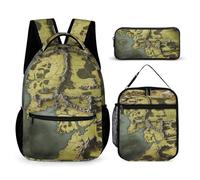HETVBNS Middle Earth Map Backpack Set 3 Piece, Durable Backpack Insulated Lunch Bag Portable Pencil Case for Men Women
