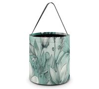 HETVBNS Mint Green Floral Candy Bag Halloween Trick Or Treat Bucket 7.9x8.3in, Reusable Gift Bags for Party Holiday Wedding