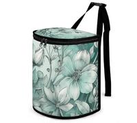 HETVBNS Mint Green Floral Car Trash Can with Lid, Leakproof Hanging Automotive Trash Bin, Waterproof Garbage Storage Bag for Vehicles, RV, Bathroom, Office
