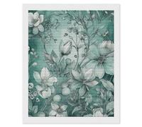 HETVBNS Mint Green Floral Diamond Painting Kits for Adults, Full Round Drill DIY Diamond Art for Beginners, 5D Gem Art and Crafts for Home Wall Decor 16"x20"