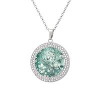 HETVBNS - Mint Green Floral Necklace, Alloy Round Pendant with Diamond, Elegant Pendant Necklace for Women Men, Una talla, Metal, Alloy.