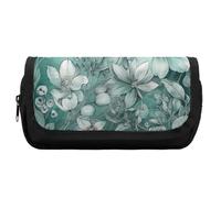 HETVBNS Mint Green Floral Pencil Case Extra Large, Double Layer Pencil Pouch with Zipper, Portable Cosmetic Bags for Travel, Office Stationery Organizer for Women Men