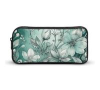 HETVBNS Mint Green Floral Pencil Case Large Capacity, Durable Pencil Pouch Portable Small Cosmetic Bag with Metal Zipper, Simple Makeup Pouch Aesthetic Toiletry Bag for Travel Office