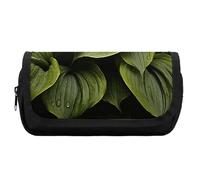 HETVBNS Moist Hosta Leaves Pencil Case Extra Large, Double Layer Pencil Pouch with Zipper, Portable Cosmetic Bags for Travel, Office Stationery Organizer for Women Men