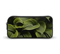 HETVBNS Moist Hosta Leaves Pencil Case Large Capacity, Durable Pencil Pouch Portable Small Cosmetic Bag with Metal Zipper, Simple Makeup Pouch Aesthetic Toiletry Bag for Travel Office