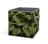 HETVBNS Moist Hosta Leaves Storage Bins 10.6 Inch, Oxford Fabric Foldable Storage Cube Organizer Basket with Handles, Fabric Bins for Closet Shelves, Toys, Clothes, Books, Bedroom