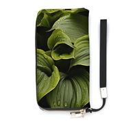 HETVBNS Moist Hosta Leaves Wallet, Elegant Wristlet Wallet with Multi-Card Slots, PU Leather Long Purse for Women, Men
