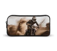 HETVBNS Motocross Pencil Case Large Capacity, Durable Pencil Pouch Portable Small Cosmetic Bag with Metal Zipper, Simple Makeup Pouch Aesthetic Toiletry Bag for Travel Office