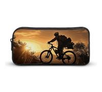 HETVBNS Mountain Bike in The Evening Pencil Case Large Capacity, Durable Pencil Pouch Portable Small Cosmetic Bag with Metal Zipper, Simple Makeup Pouch Aesthetic Toiletry Bag for Travel Office