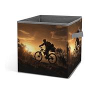 HETVBNS Mountain Bike in The Evening Storage Bins 10.6 Inch, Oxford Fabric Foldable Storage Cube Organizer Basket with Handles, Fabric Bins for Closet Shelves, Toys, Clothes, Books, Bedroom