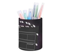 HETVBNS Movies Clapperboard Pen Holder for Desk PU Leather Round Desk Organizer Multifunctional Makeup Brush Storage Aesthetic Desktop Supplies Stylish Pencil Holder for Office & Home