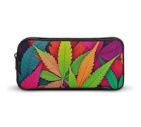 HETVBNS MultiColor Leaf Weed Art Pencil Case Large Capacity, Durable Pencil Pouch Portable Small Cosmetic Bag with Metal Zipper, Simple Makeup Pouch Aesthetic Toiletry Bag for Travel Office
