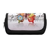 HETVBNS Music Butterfly Pencil Case Extra Large, Double Layer Pencil Pouch with Zipper, Portable Cosmetic Bags for Travel, Office Stationery Organizer for Women Men