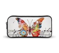 HETVBNS Music Butterfly Pencil Case Large Capacity, Durable Pencil Pouch Portable Small Cosmetic Bag with Metal Zipper, Simple Makeup Pouch Aesthetic Toiletry Bag for Travel Office