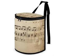 HETVBNS Music Notes on Old Paper Car Trash Can with Lid, Leakproof Hanging Automotive Trash Bin, Waterproof Garbage Storage Bag for Vehicles, RV, Bathroom, Office