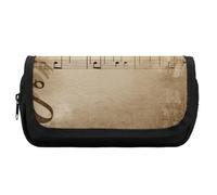 HETVBNS Music Notes on Old Paper Pencil Case Extra Large, Double Layer Pencil Pouch with Zipper, Portable Cosmetic Bags for Travel, Office Stationery Organizer for Women Men