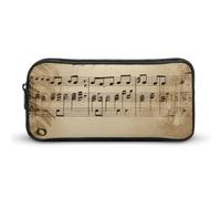 HETVBNS Music Notes on Old Paper Pencil Case Large Capacity, Durable Pencil Pouch Portable Small Cosmetic Bag with Metal Zipper, Simple Makeup Pouch Aesthetic Toiletry Bag for Travel Office