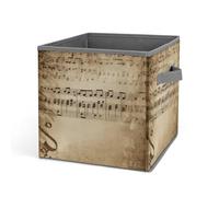 HETVBNS Music Notes on Old Paper Storage Bins 10.6 Inch, Oxford Fabric Foldable Storage Cube Organizer Basket with Handles, Fabric Bins for Closet Shelves, Toys, Clothes, Books, Bedroom