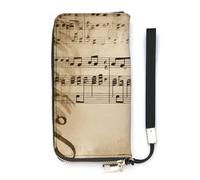 HETVBNS Music Notes on Old Paper Wallet, Elegant Wristlet Wallet with Multi-Card Slots, PU Leather Long Purse for Women, Men