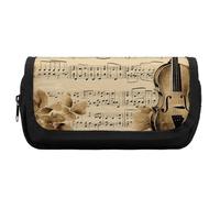 HETVBNS Music Notes Pencil Case Extra Large, Double Layer Pencil Pouch with Zipper, Portable Cosmetic Bags for Travel, Office Stationery Organizer for Women Men