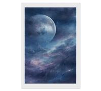 HETVBNS Nebula and Moon Diamond Painting Kits for Adults, Full Round Drill DIY Diamond Art for Beginners, 5D Gem Art and Crafts for Home Wall Decor 8"x12"