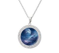 HETVBNS Nebula and Moon Necklace, Round Pendant Alloy with Diamond, Elegant Pendant Necklace for Women Men, Una talla, Metal, Alloy.