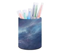 HETVBNS Nebula And Moon Pen Holder for Desk PU Leather Round Desk Organizer Multifunctional Makeup Brush Storage Aesthetic Desktop Supplies Stylish Pencil Holder for Office & Home