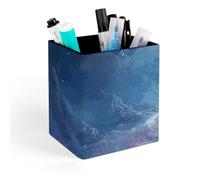 HETVBNS Nebula And Moon Pen Holder for Desk - PU Leather Square Desk Organizer Travel Makeup Brush Storage Stylish Pencil Holder Desktop Stationery Organizer for Office & Home