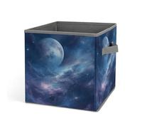 HETVBNS Nebula And Moon Storage Bins 10.6 Inch, Oxford Fabric Foldable Storage Cube Organizer Basket with Handles, Fabric Bins for Closet Shelves, Toys, Clothes, Books, Bedroom