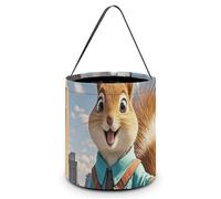 HETVBNS New York And Squirrel Candy Bag Halloween Trick Or Treat Bucket 7.9x8.3in, Reusable Gift Bags for Party Holiday Wedding