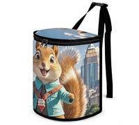 HETVBNS New York and Squirrel Car Trash Can with Lid, Leakproof Hanging Automotive Trash Bin, Waterproof Garbage Storage Bag for Vehicles, RV, Bathroom, Office
