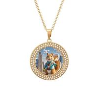HETVBNS - New York and Squirrel Necklace, Round Alloy Pendant with Diamond, Elegant Pendant Necklace for Women Men, Una talla, Metal, Alloy.