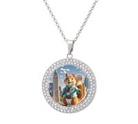 HETVBNS - New York and Squirrel Necklace, Round Alloy Pendant with Diamond, Elegant Pendant Necklace for Women Men, Una talla, Metal, Alloy.