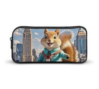 HETVBNS New York And Squirrel Pencil Case Large Capacity Zipper Pouch, Durable Pencil Box Organizer, Portable Small Cosmetic Bag for Office, Travel