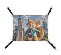 HETVBNS New York and Squirrel Pet Hammock for Cats & Dogs, Soft Breathable Canvas Hanging Hammock with Adjustable Straps, Comfortable & Durable Hanging Bed for Small to Medium Pets