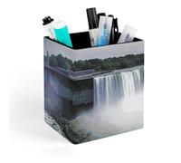 HETVBNS Niagara Falls Pen Holder for Desk - PU Leather Square Desk Organizer Travel Makeup Brush Storage Stylish Pencil Holder Desktop Stationery Organizer for Office & Home
